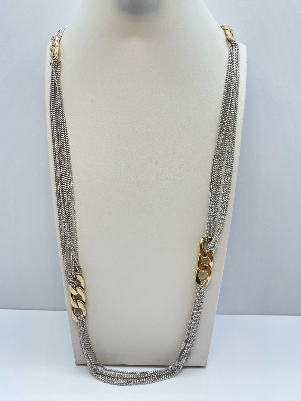Primer Designs Two Chain Necklace Silver Gold Chunky Link Multi Strand Statement